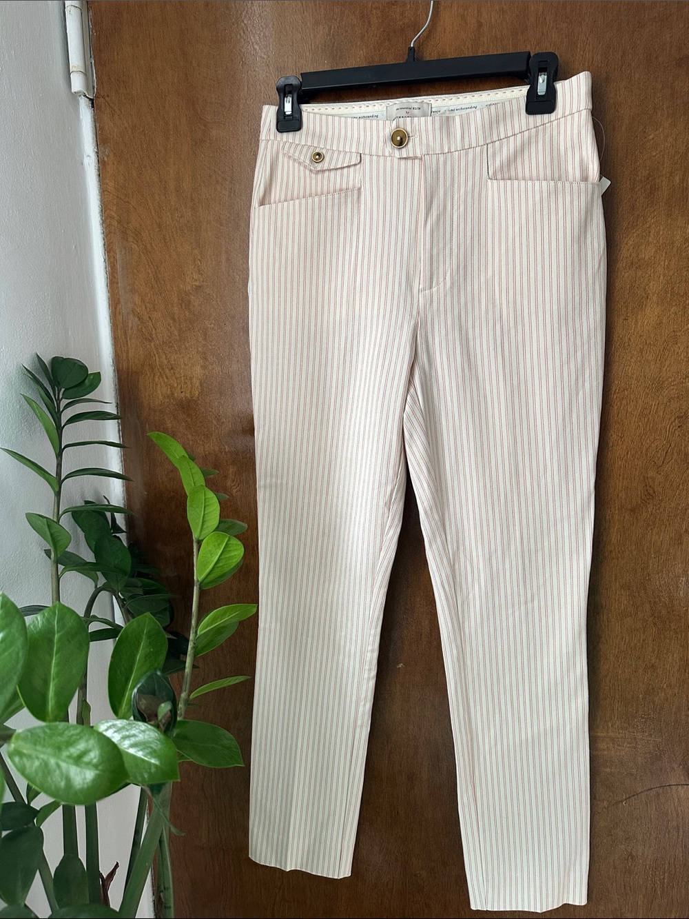 Anthropologie Cream and Light Pink Pinstripe Trousers